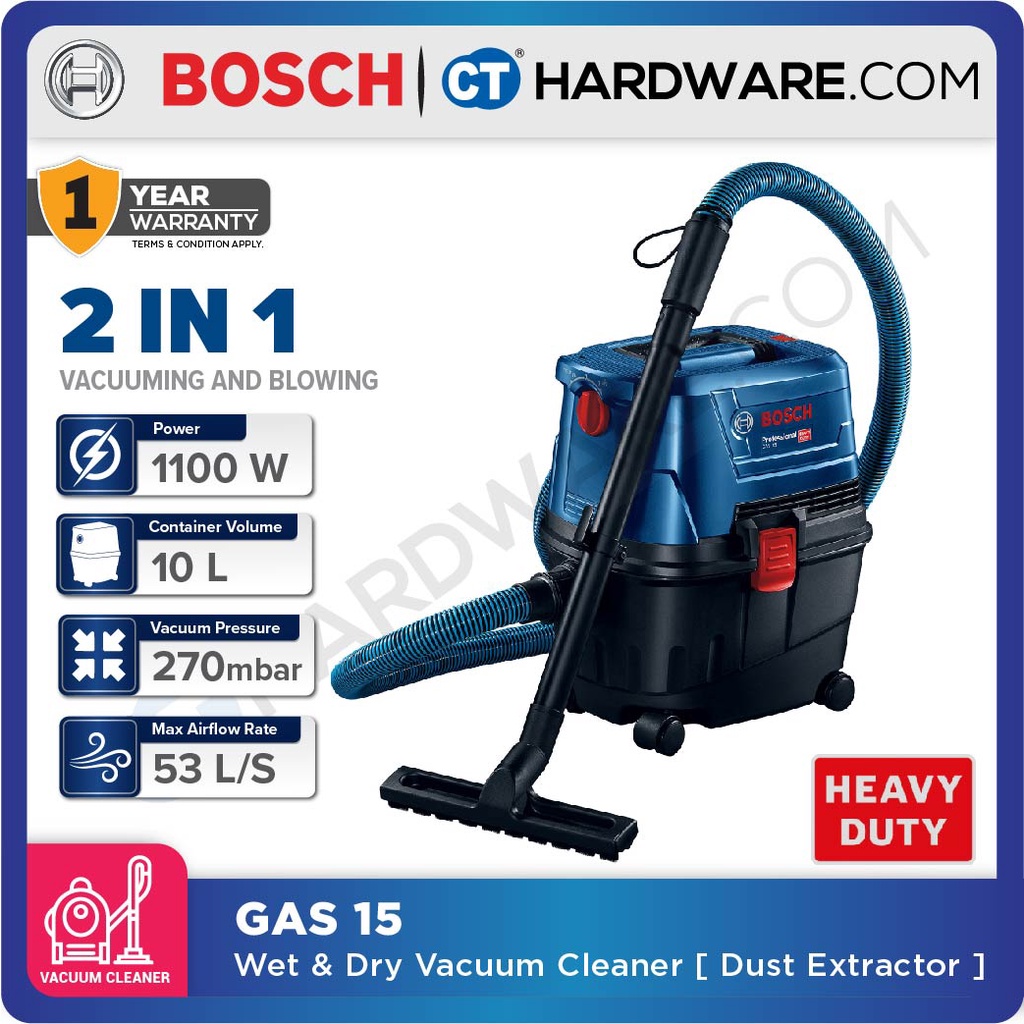 BOSCH GAS 15 WET & DRY VACUUM CLEANER 15L 1100W 33L/SEC 06019E50L0 [2