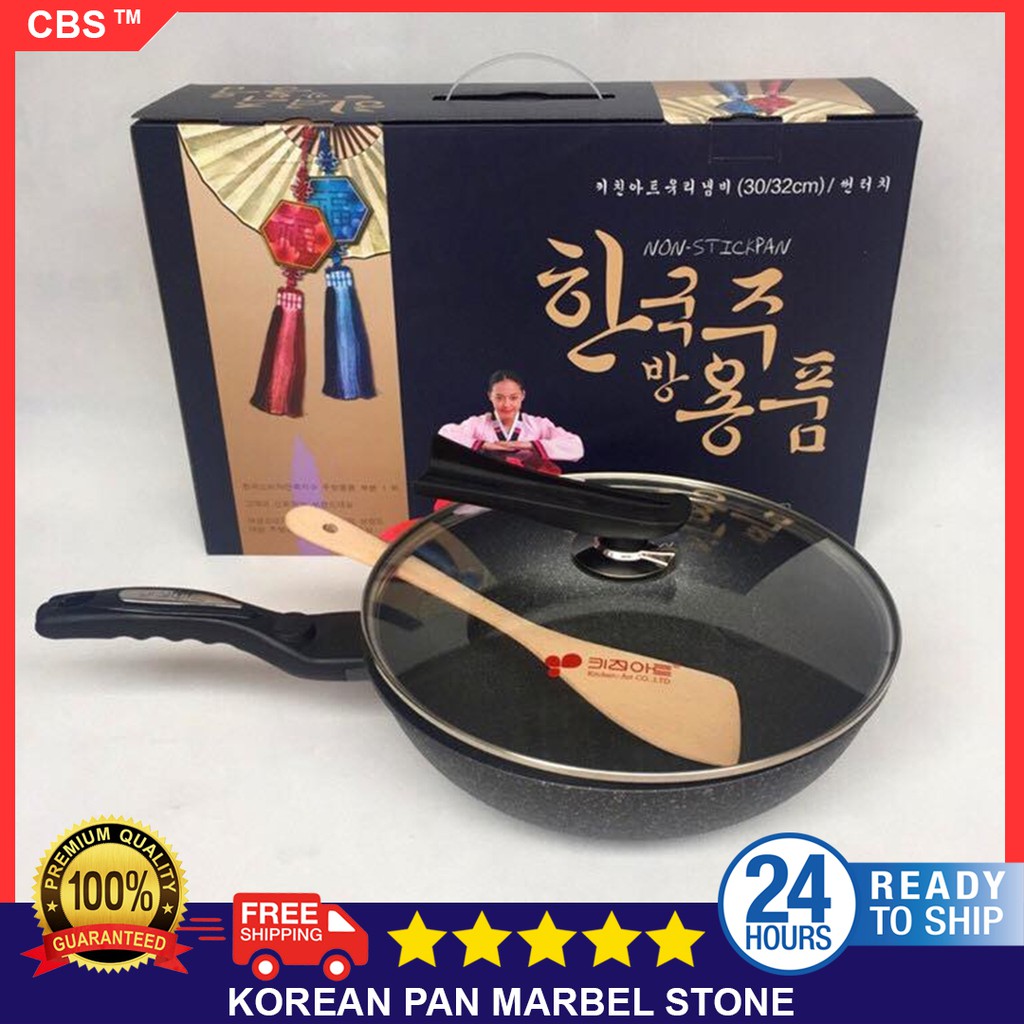 Korean KitchenArt Coopia Non Stick Frying Pan Maifan Marble Stone Wok