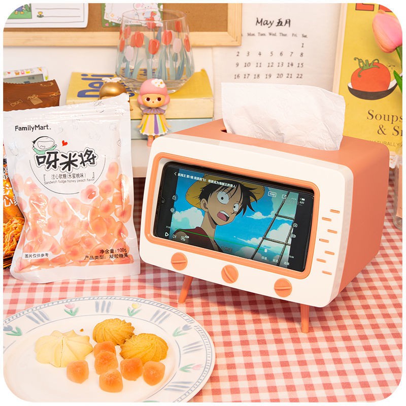 Creative Tissue Box TV Appearance with Mobile Phone Stand Cover Holder