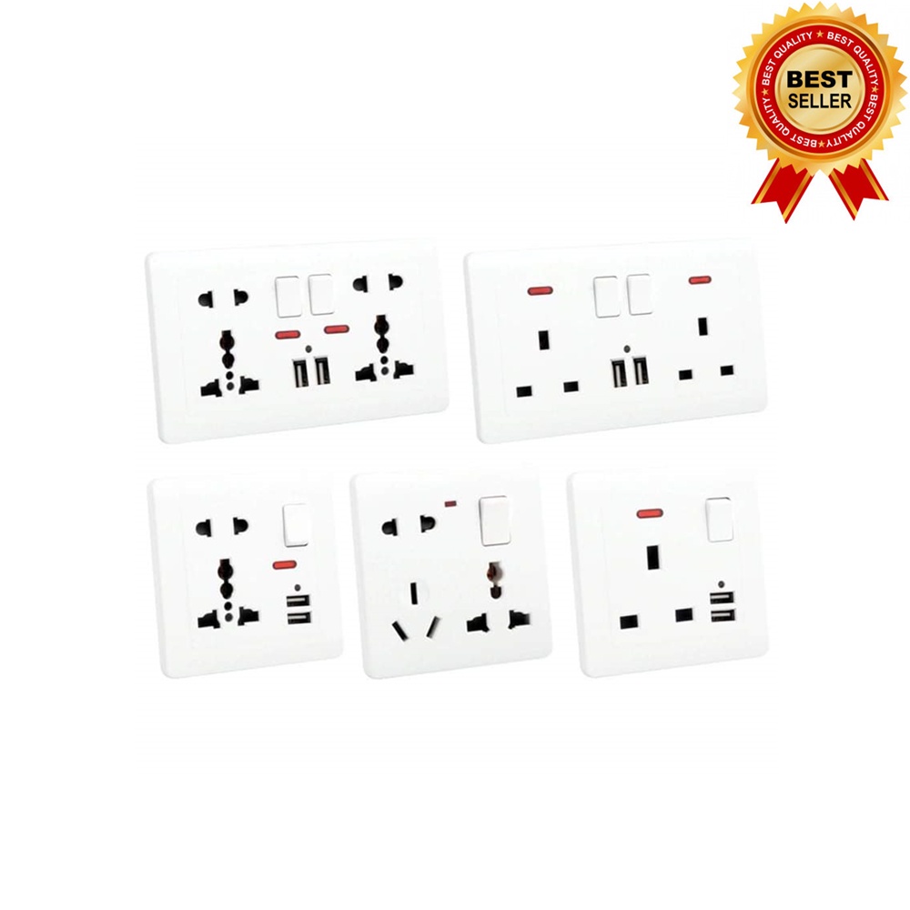 ( white ) standard color switch socket plug 13a amps power socket 3pin usb port suis neon palam