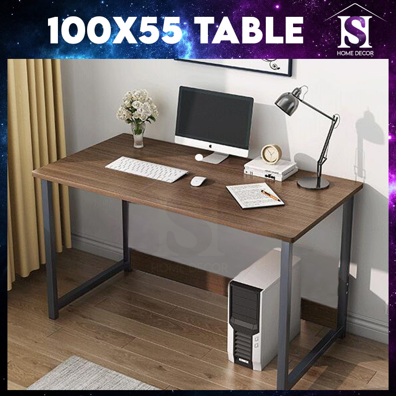 Simple Wooden Computer Desktop Laptop Desk Home Office Study Table With Steel Frame Shopee