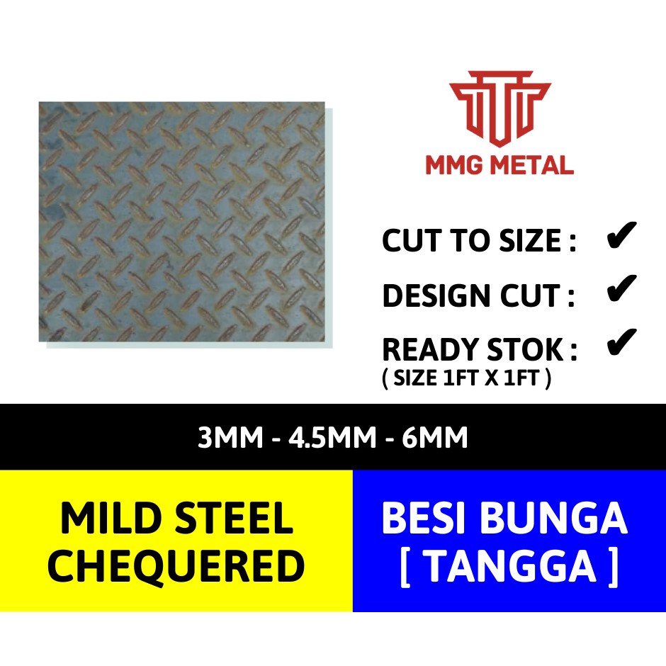 Mild Steel Chequered Plate (Boleh Custom Size) READY STOCK! [Besi