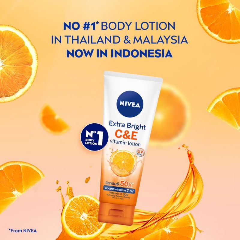 Nivea Body Lotion Extra Brighten Skin Vitamin Lotion C & E Brightening