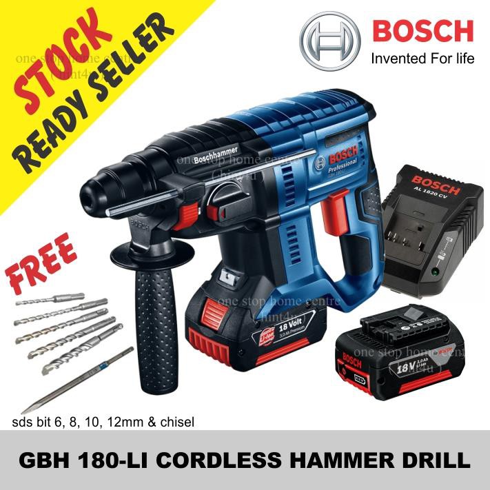 BOSCH GBH 180LI CORDLESS HAMMER DRILL free SDS 6,8,10,12mm bit