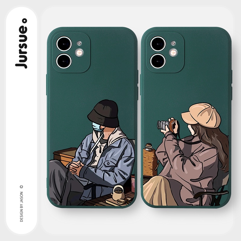 JURSUE Soft Silicone Matching Couple Set Cartoon Aesthetic Shockproof