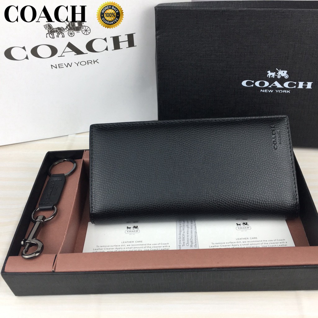 Coach original purse long wallet men black halffold opening and closing multicard slots large