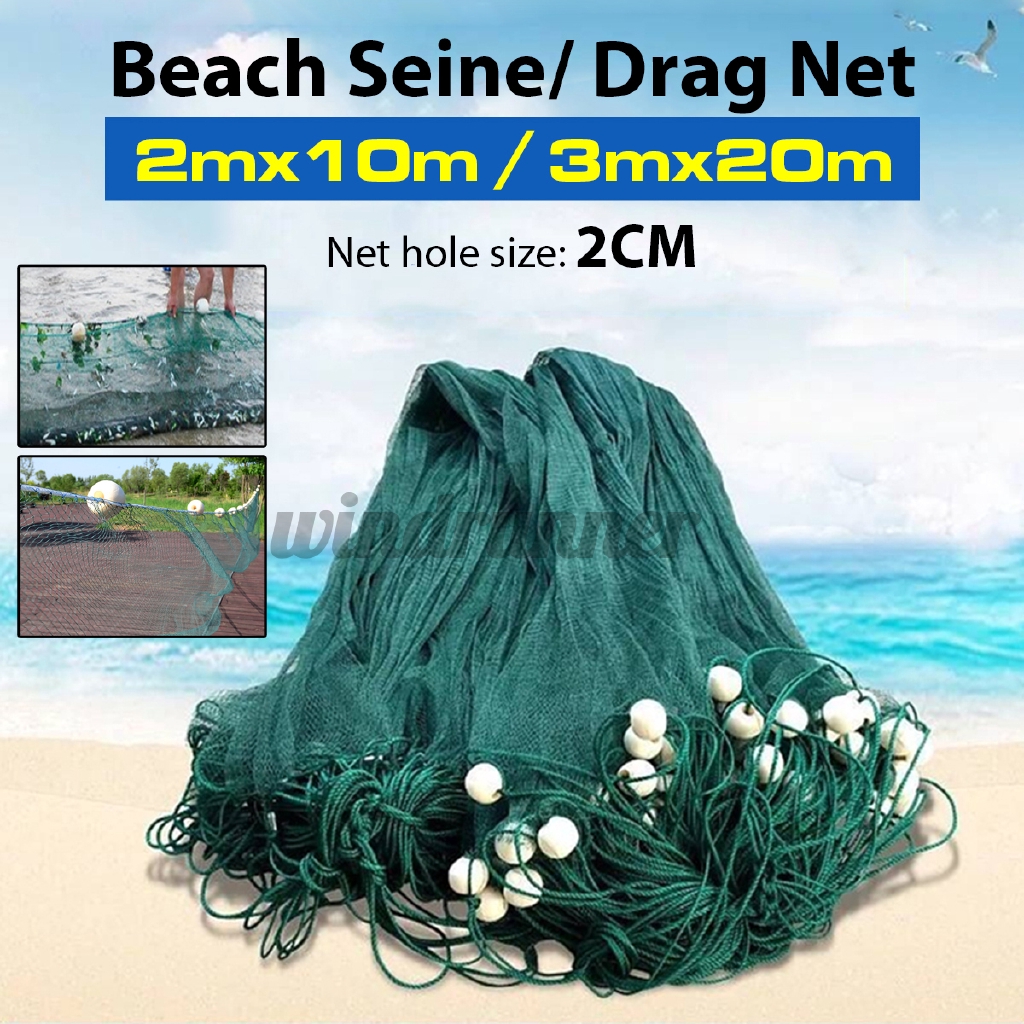 65Ft/33Ft Fishing Drag Net Bait Seine Nylon 2cm Mesh Fish Net 3mx20m Or 2mx10m Shopee Malaysia