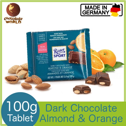 Ritter Sport Dark Almond & Orange Chocolate Bar 100g (Made in Germany