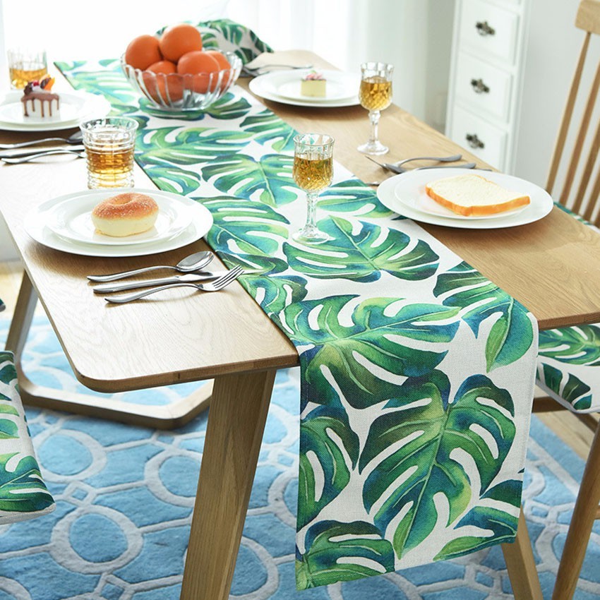 [Ready Stock] Nordic Monstera Table Runner Dining Table Mat Plant Leaf