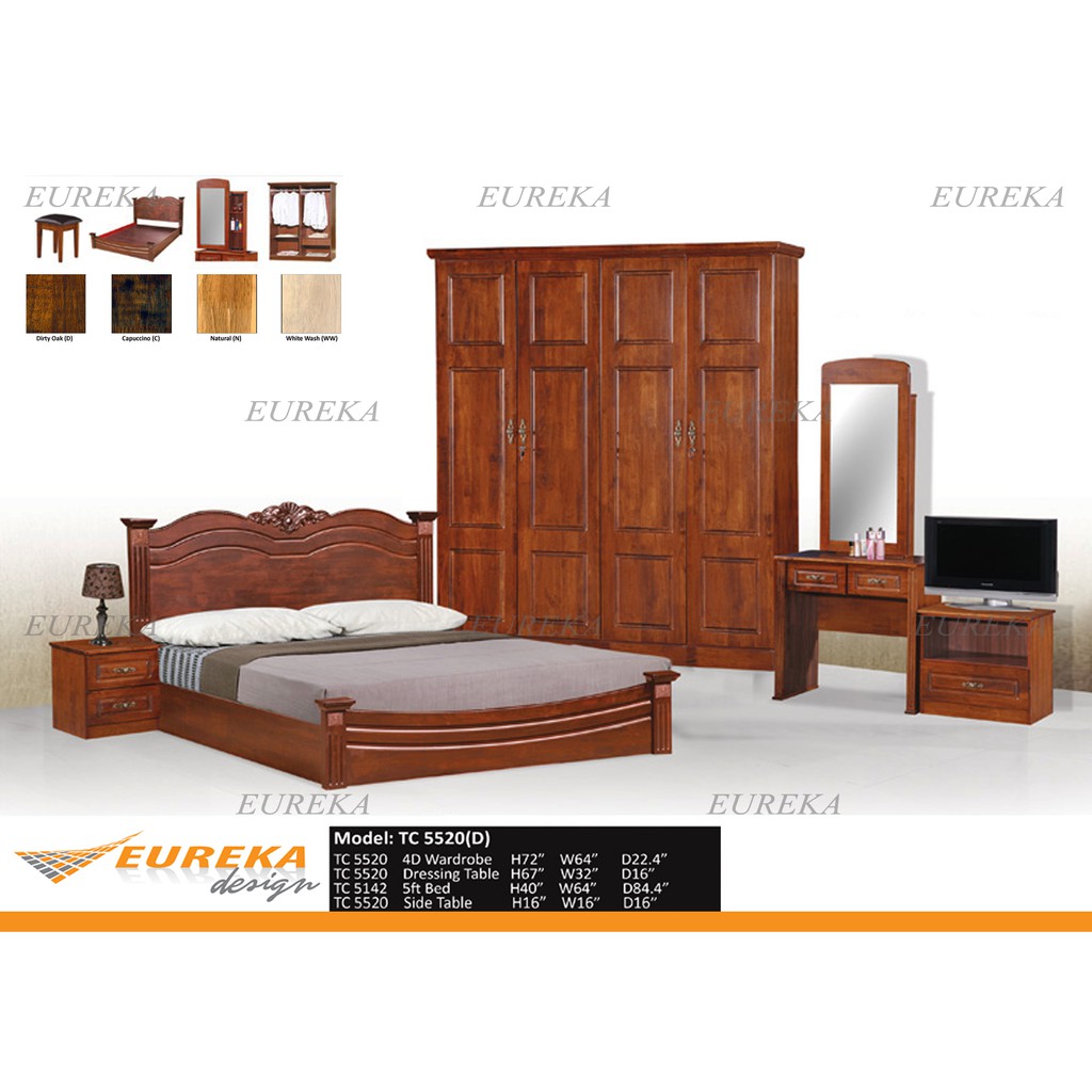 EUREKA 5520 Bedroom Set Queen Bed/ Wardrobe/ Dressing Table/ Bedside Table (Deliver
