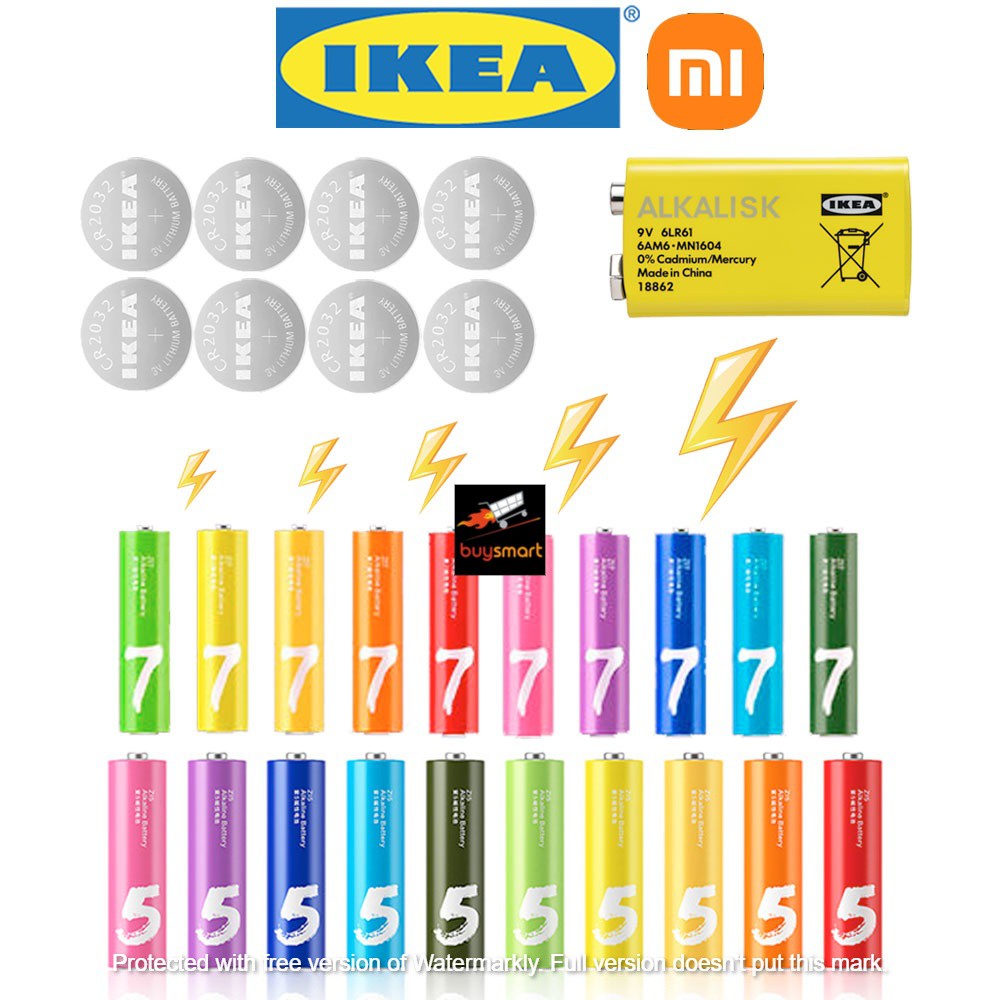 IKEA AA Battery Xiaomi Mi Alkaline AAA Battery Bateri 1.5V 3V 9V for