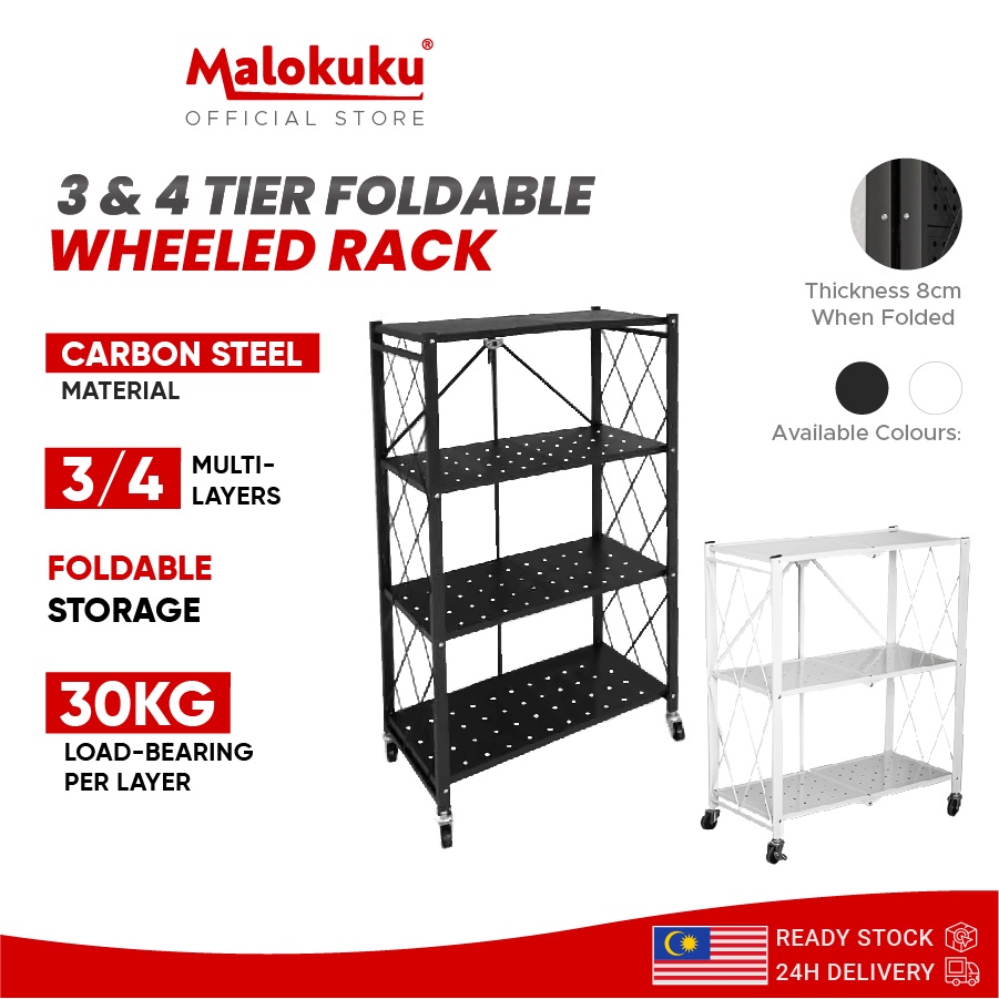 Foldable Storage Rack With Wheel Shelf Microwave Oven Rack Shoe Rack
