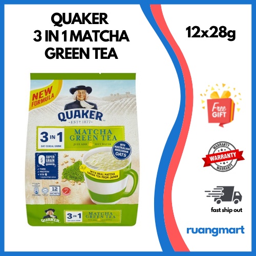 Quaker 3 in 1 Oat Cereal Drink Matcha Green Tea 12 Sachets x 28g (336g