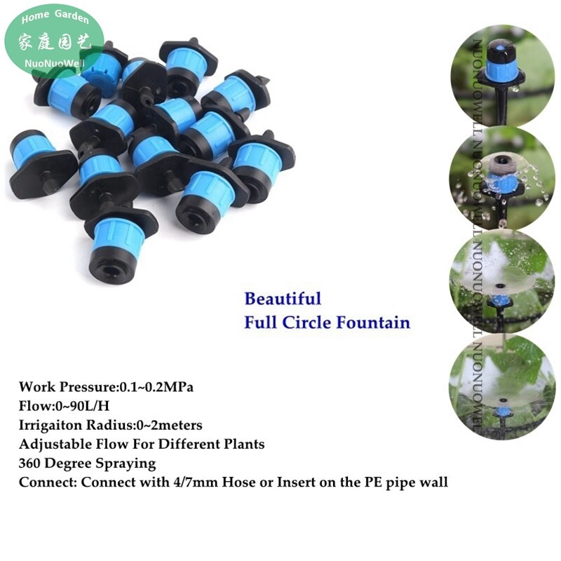 50pcs Blue 360 Degree 090L/h Stream Type Garden Sprinklers Drip