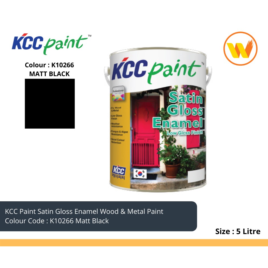 5Litre KCC Paint Satin Gloss Alkyd Matt Black 5L (Interior/Exterior