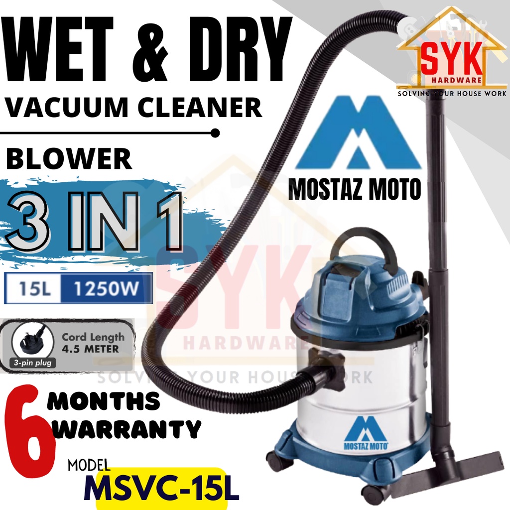 MOSTAZ MOTO MSVC15L MultiFunction 3IN1 Wet & Dry Vacuum Cleaner / Vacuum + Blower / Vacuum