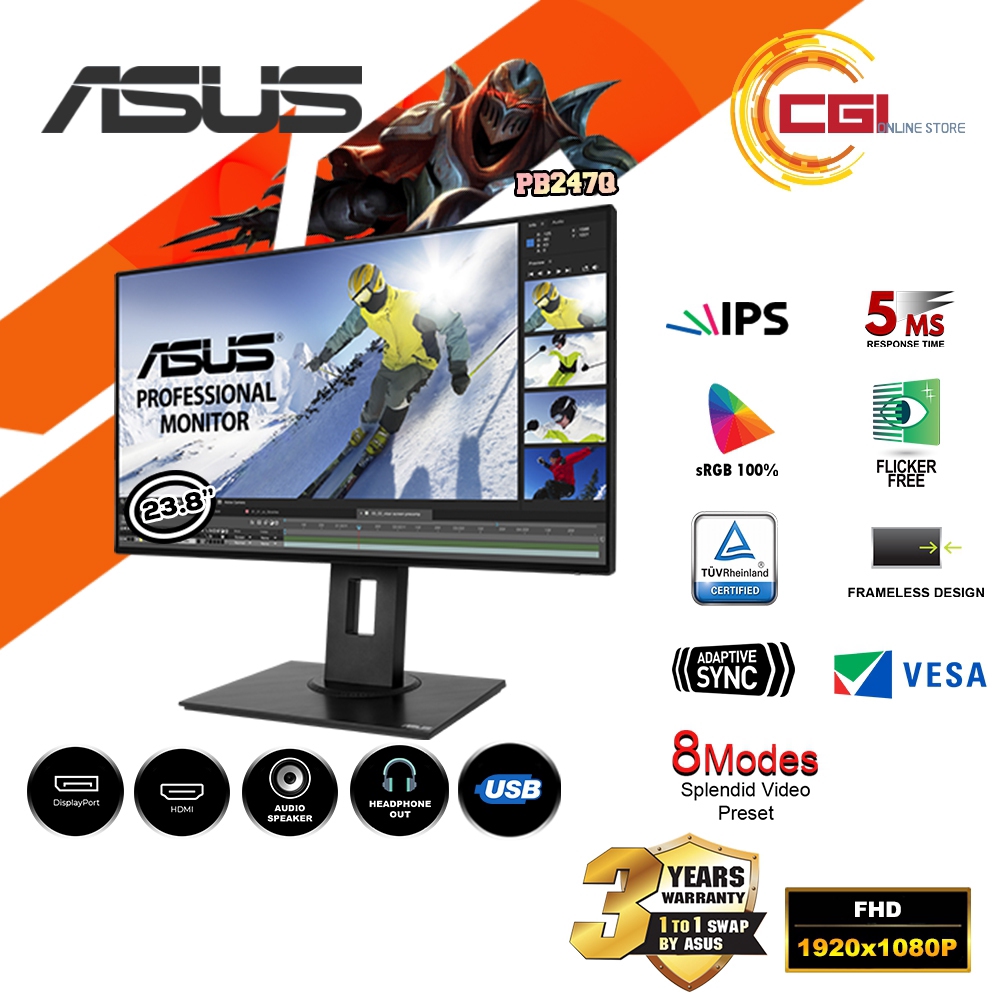 Asus PB247Q 23.8" FHD IPS Frameless Professional Monitor DisplayPort