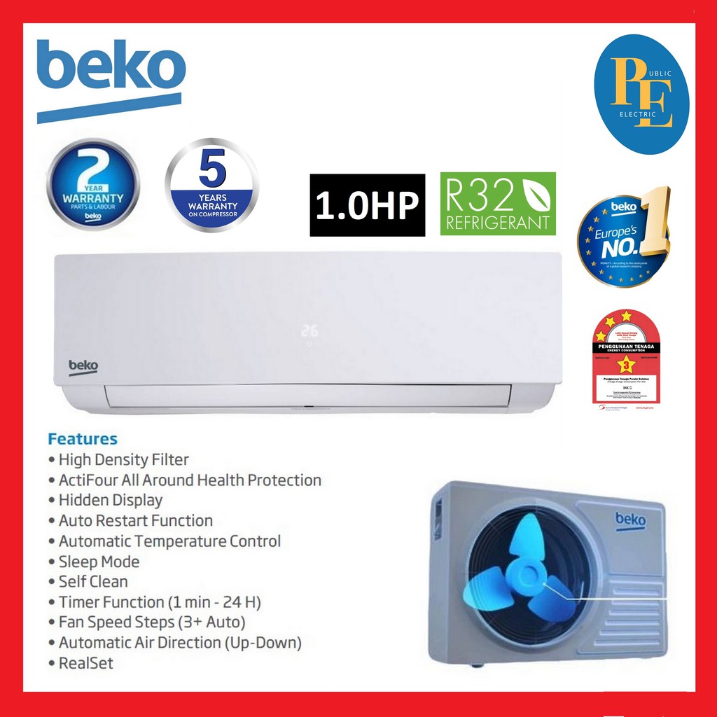 Beko R32 NonInverter Air Conditioner Air Cond 1.0HP BMFOA090