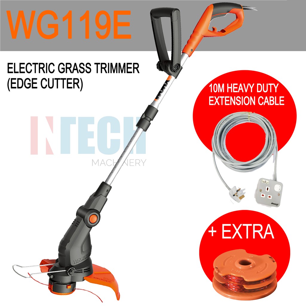 WORX WG119E ELECTRIC GRASS TRIMMER + 10M EXTENSION WIRE C/W SOCKET 3