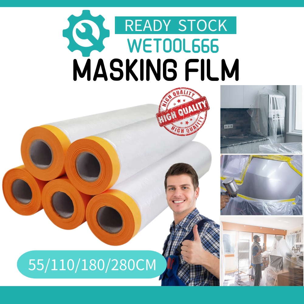 WT Masking Film with Tape 55/110/180/280cm Painting Protection Covering
