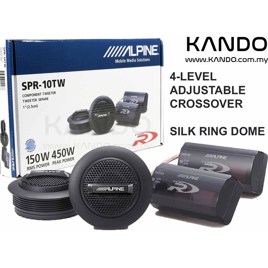 Alpine SPR10TW TypeR Silk Dome Tweeter with Crossover Car Speakers 1