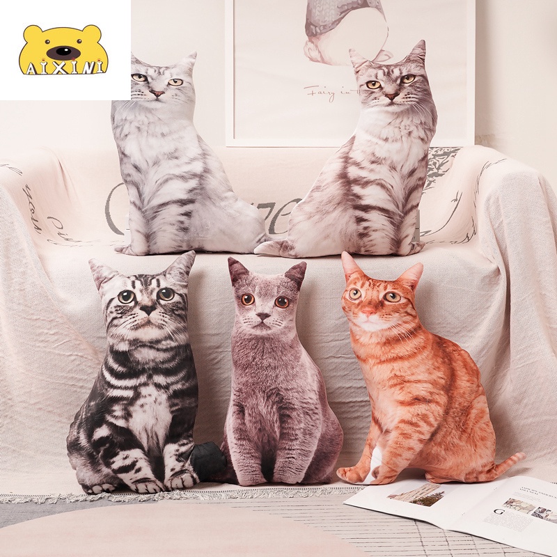 AIXINI Soft Pillow Doll Simulation Printed Cat Pillow Plush Toy Cat
