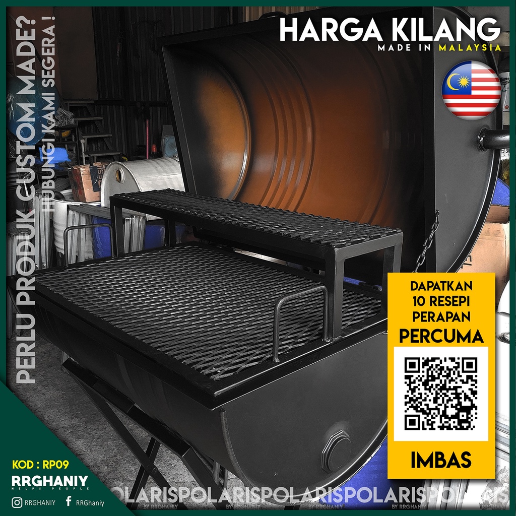 BBQ Pit Steel Drum BBQ Drum Tong Drum BBQ Full Set Size 209L With