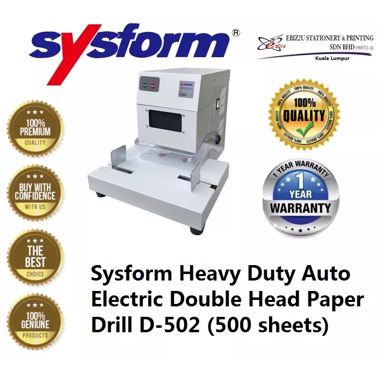 Sysform Heavy Duty Auto Electric Double Head Paper Drill D502 (500
