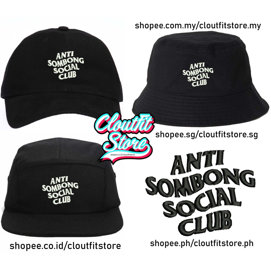 Embroidery Polo Hat Anti Sombong Social Club Snapback 5 Panel Baseball