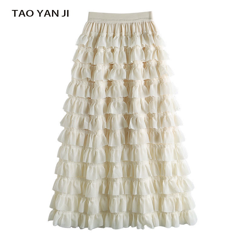 Retro layered Pleated Skirt Office Wear Long Skirt Big Size A Line Maxi