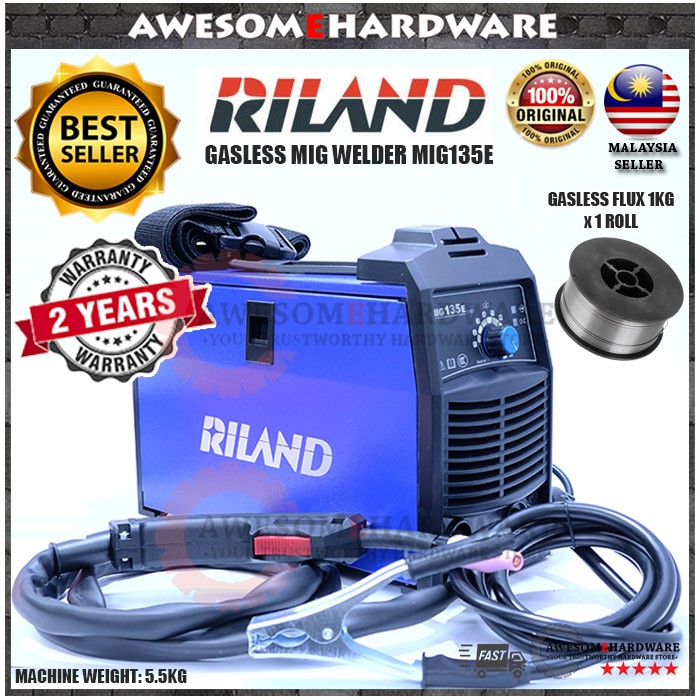 (WARRANTY 2 YEARS) RILAND MIG135E 100A SYNERGY GASLESS MIG WELDING