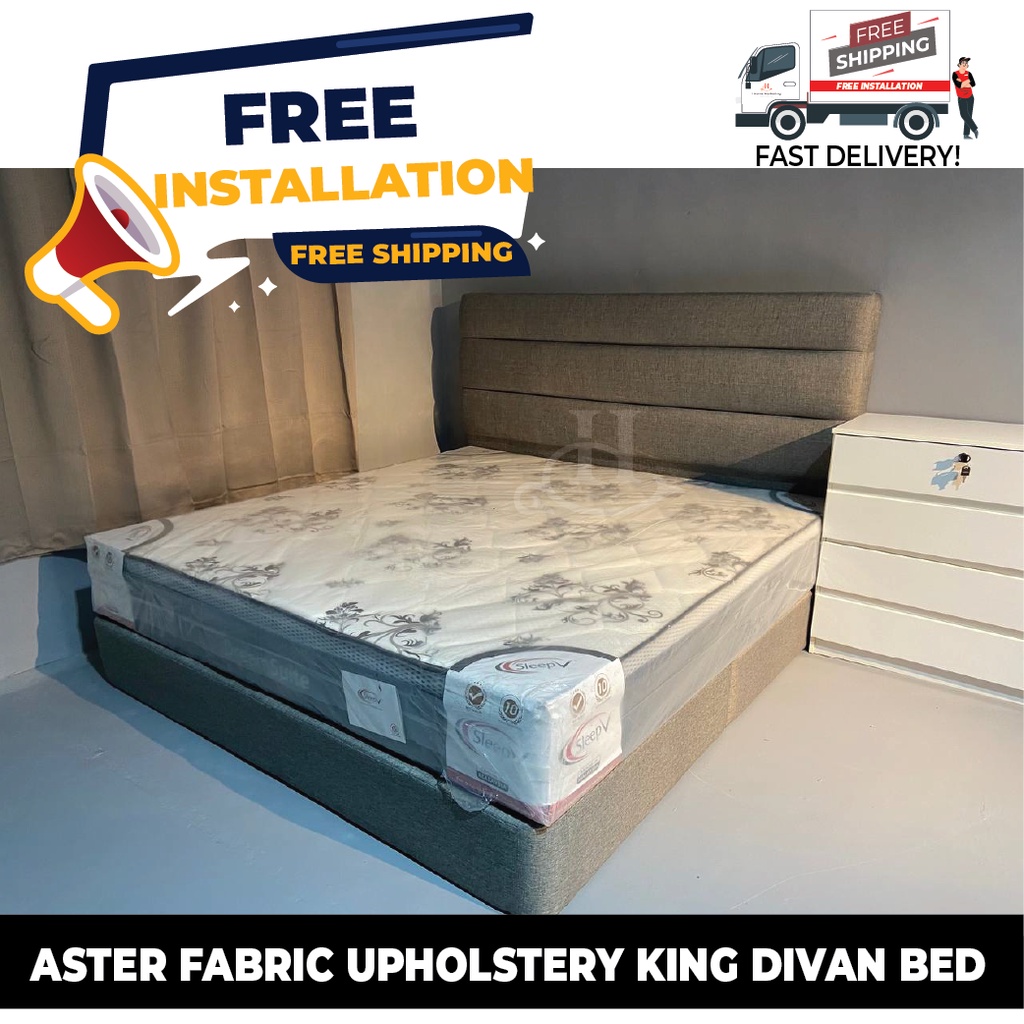 BETTY FURNITURE ASTER Fabric Upholstery Divan Bed (King Size) (Brown / Grey) Shopee Malaysia