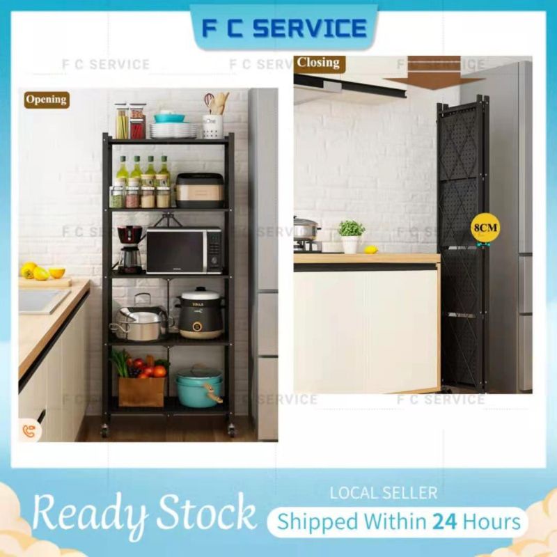 Qatella 4/5 Tiers Simple Foldable Design Movable Trolley Kitchen Rack