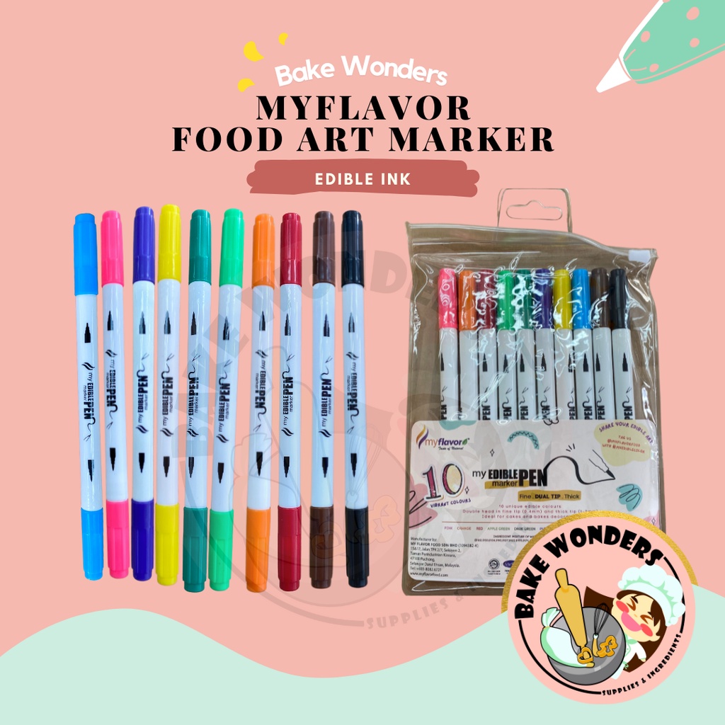 Myflavor Edible Ink Marker/ Food Art Marker/ Myflavor Pens (10 Colors