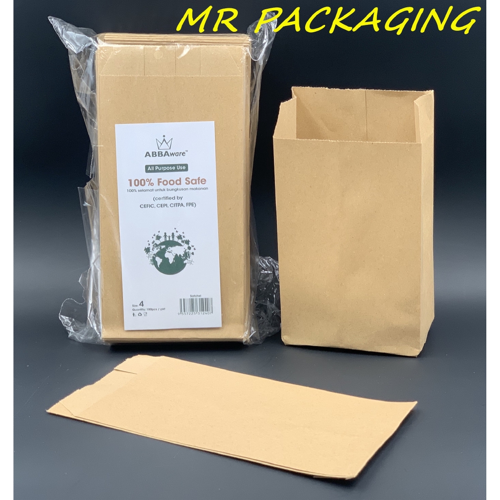 Paper Bag 4s Brown ( 100pcs± ) Food Grade Disposable Paper Bag