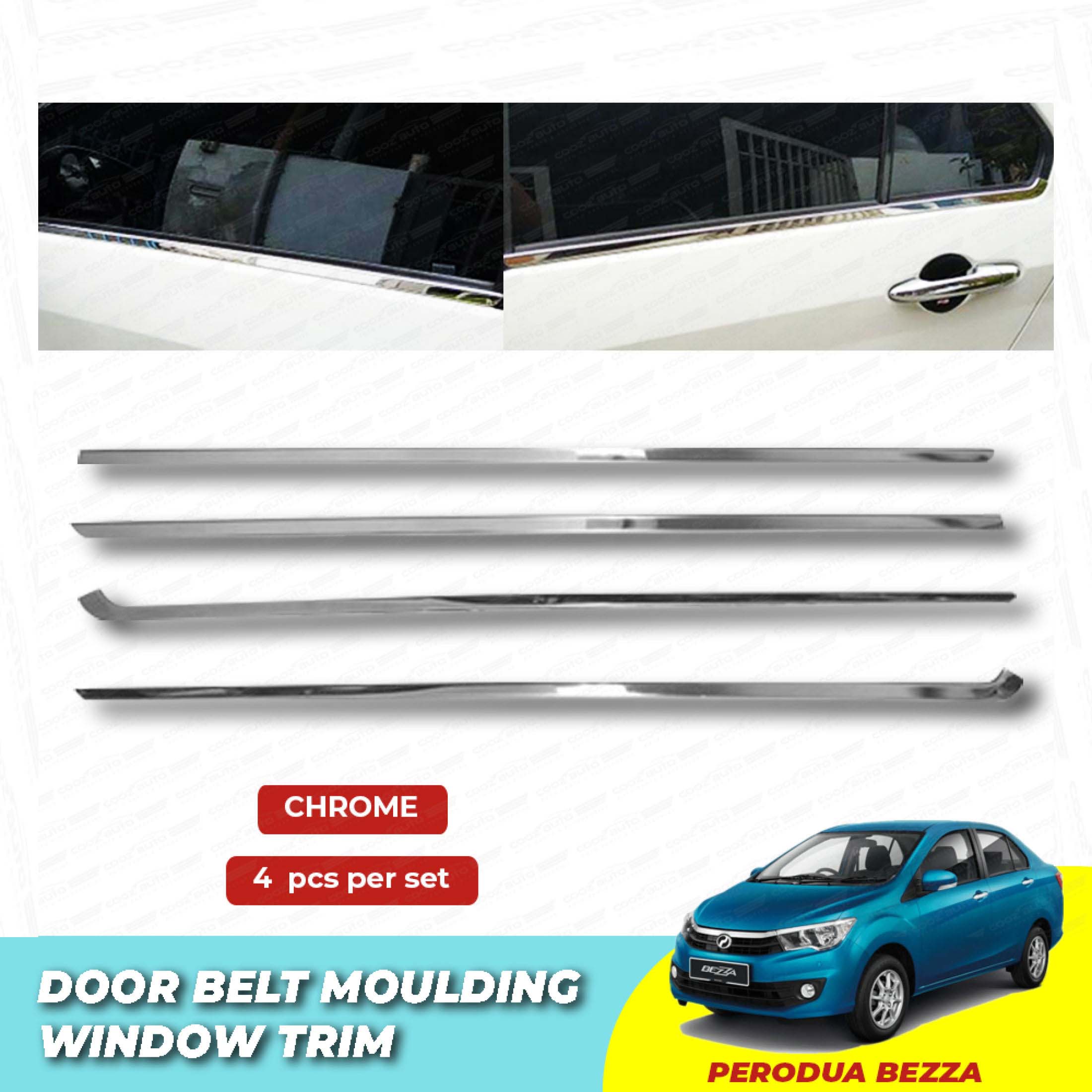 Perodua Bezza Window Trim Chrome Lining / Door Belt Moulding (4pcs