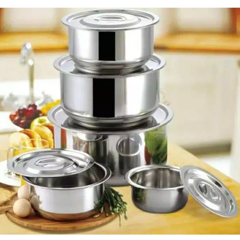 5 SIZE STANLESS STEEL INDIAN POT SET 14cm / 17cm / 21cm / 25cm / 30cm