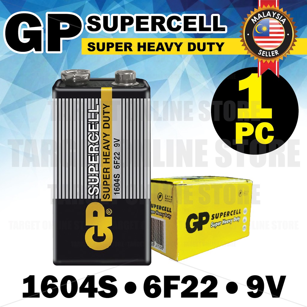 GP SUPERCELL Super Heavy Duty 1604S 6F22 9V Battery Batteries 1 PC
