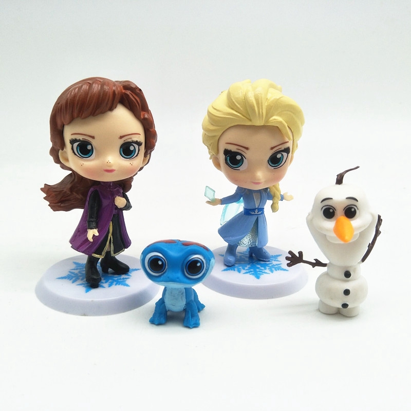 Set 4 Mini Figures FROZEN2 Anna Elsa Olaf Lizard Disney Action Finger