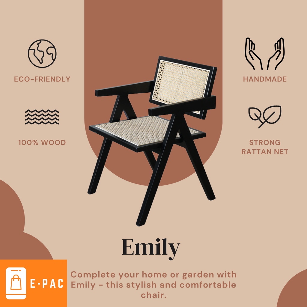 [READY STOCK] Emily Rattan Timber Armchair Kerusi Rotan Muji Chair