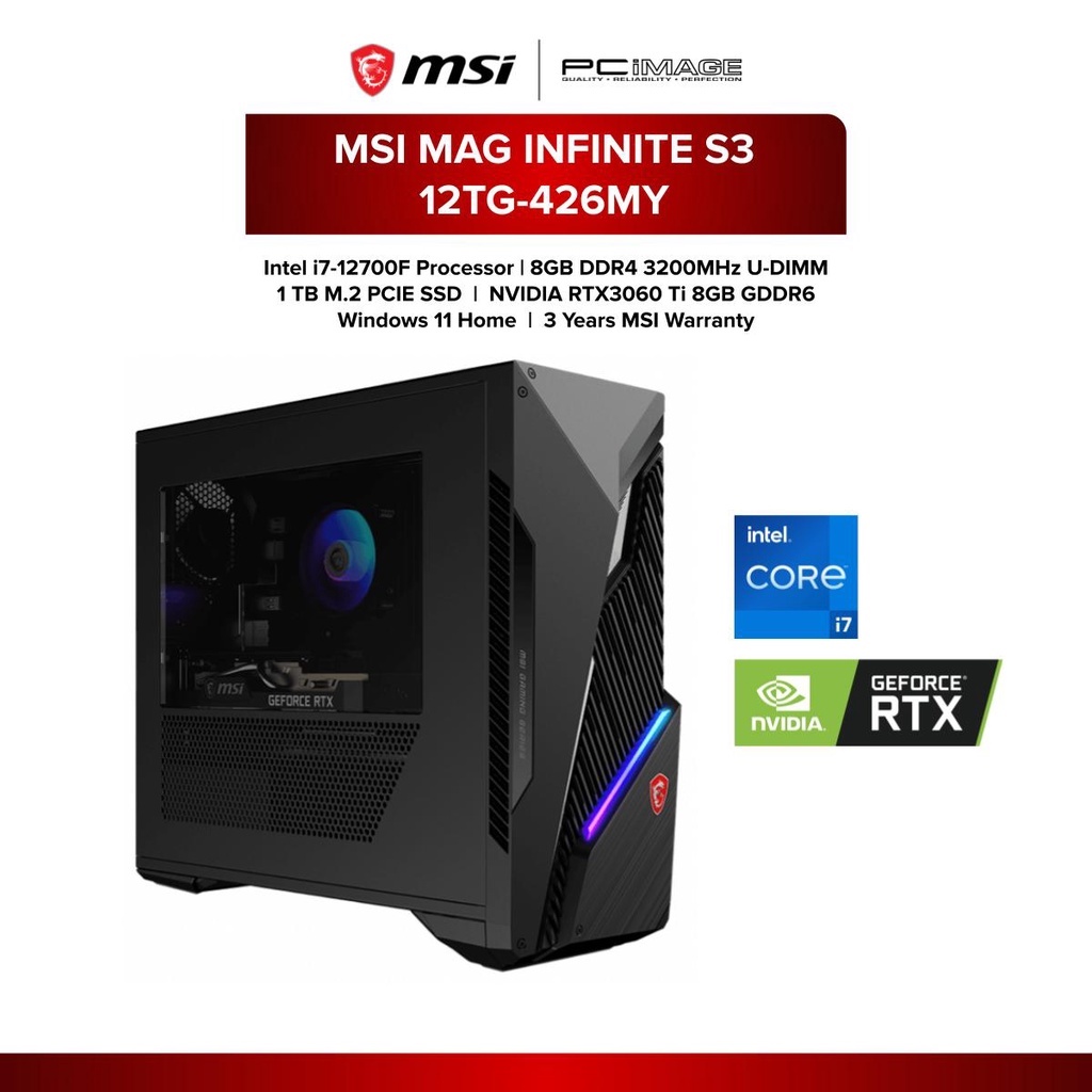 MSI MAG Infinite S3 12TG426MY Gaming Desktop PC (I712700F/2*DDR4