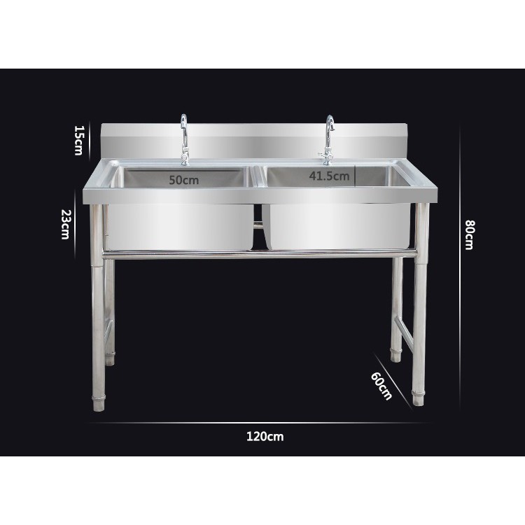 Stainless Steel Commercial Double Deep Bowl Sink (With Faucet) Shopee