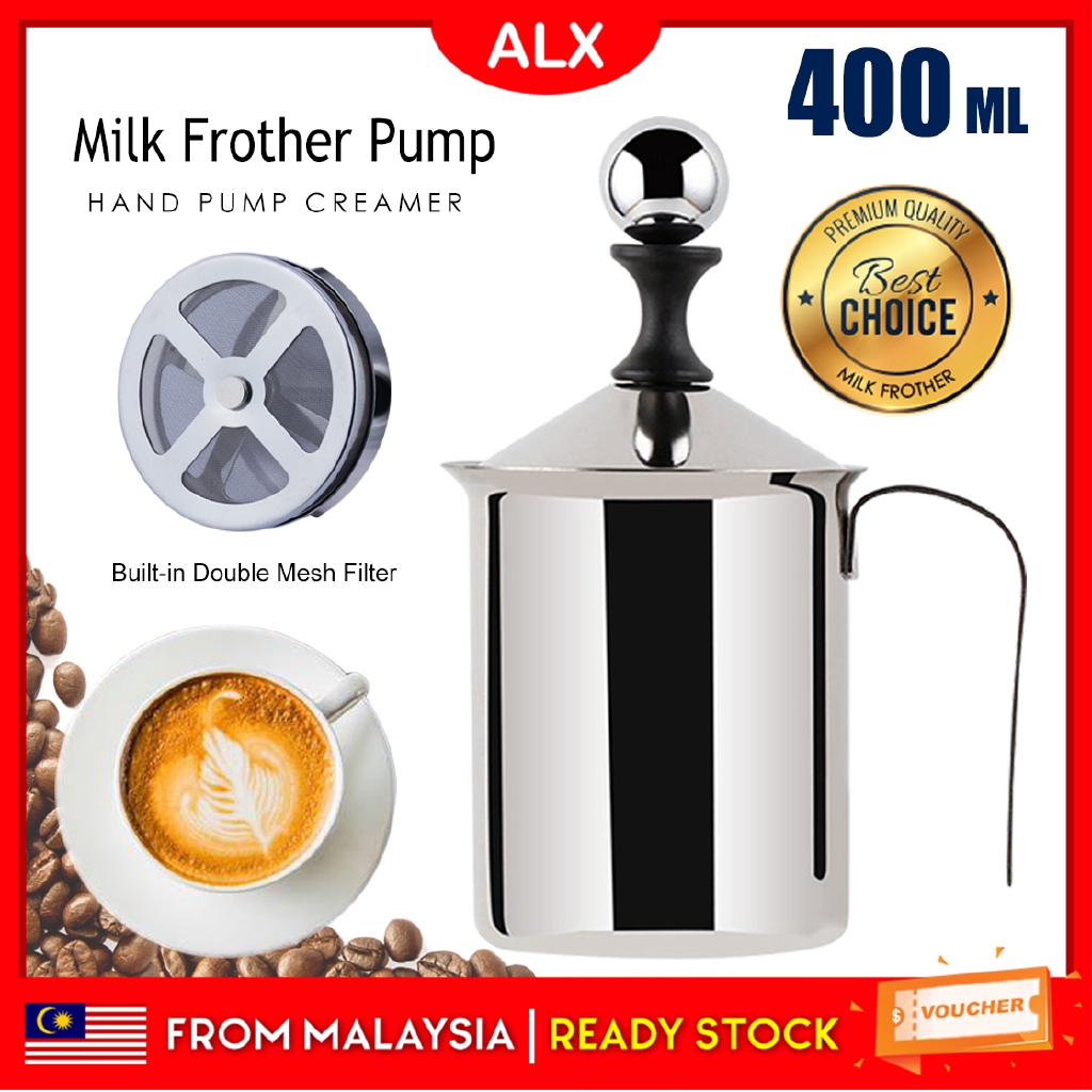 ALX 400ml Stainless Steel Milk Frother Hand Pump Creamer Coffee Milk