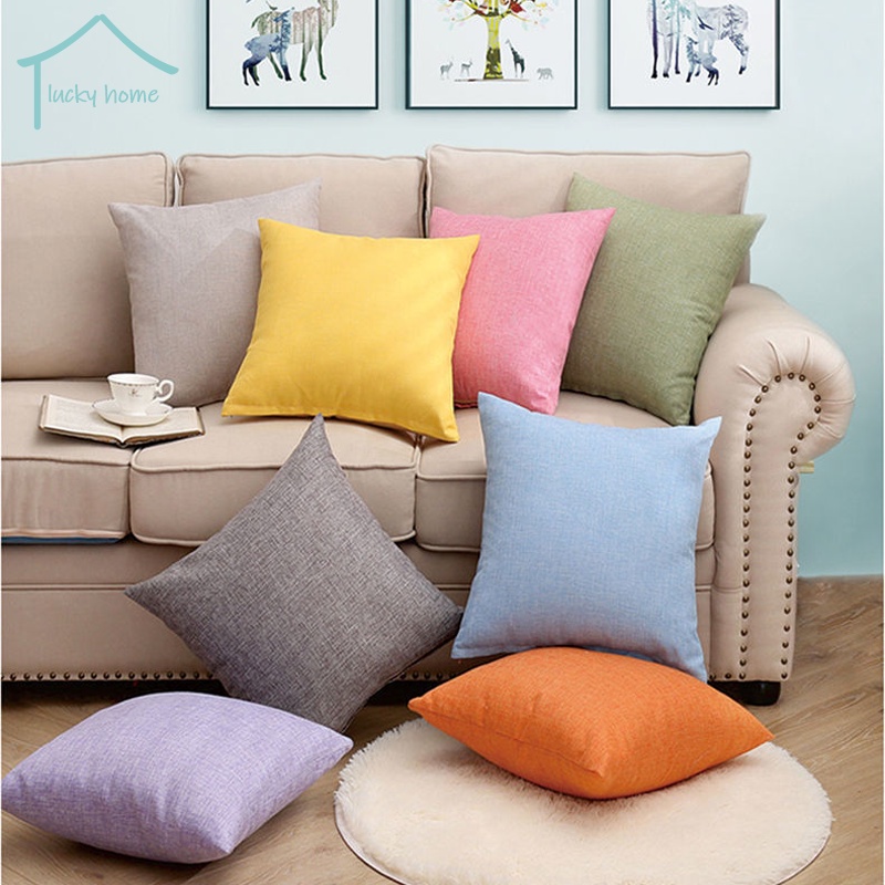 Linen Sofa Pillow Backrest Car Lumbar Office Cushion Removable Washable