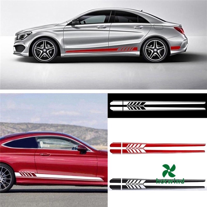 2Pcs Car Side Body Vinyl Decal Sticker Racing Long Stripe Decals