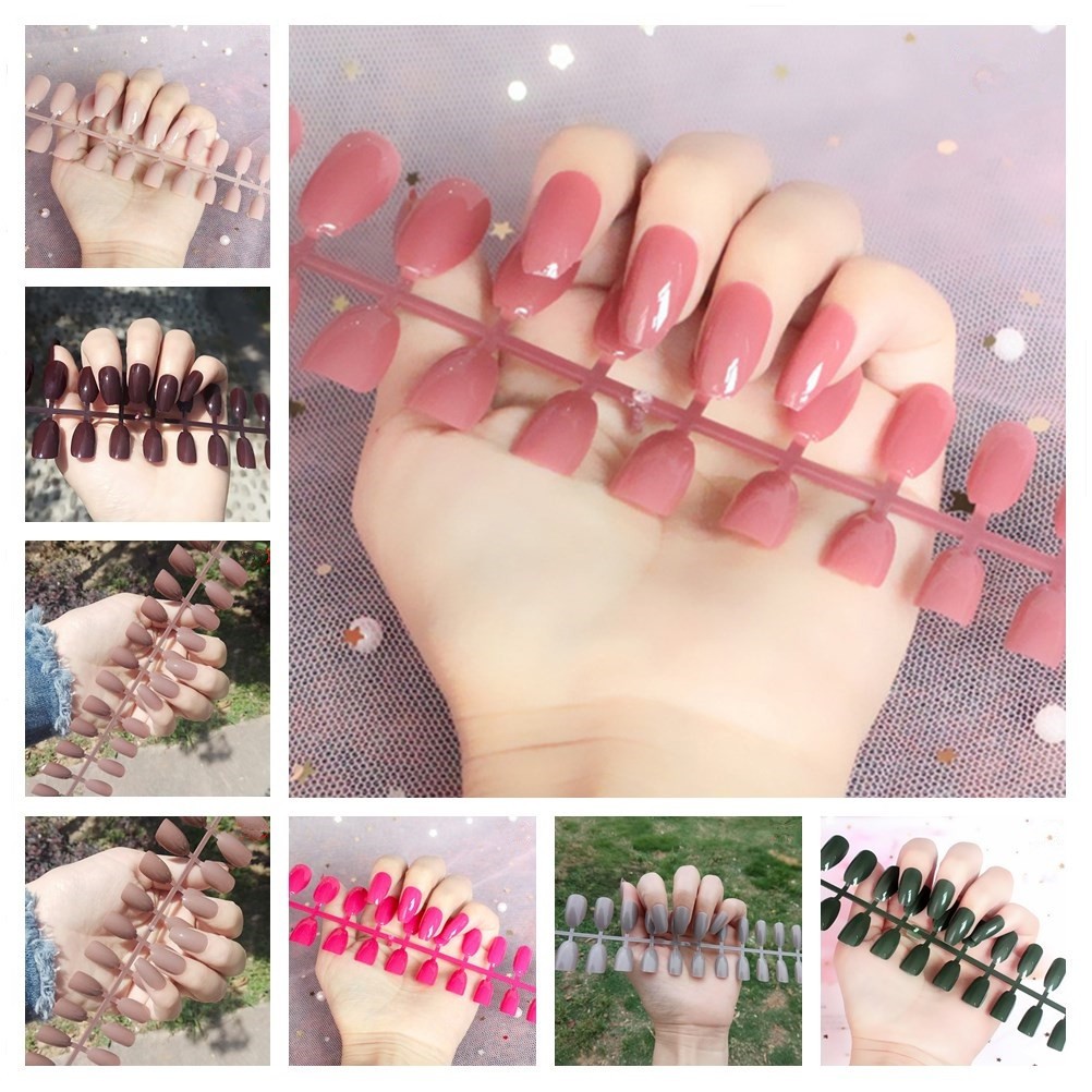 24Pcs False Nail Art Acrylic Gel Full French Fake Nails Shopee Malaysia