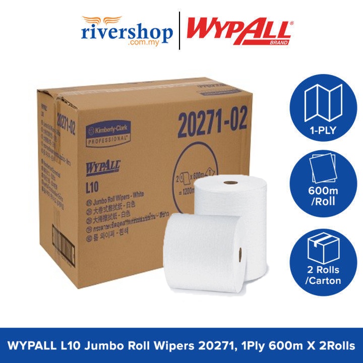 WYPALL L10 Jumbo Roll Wipers 20271, 1ply 600m X 2rolls / Jumbo Roll