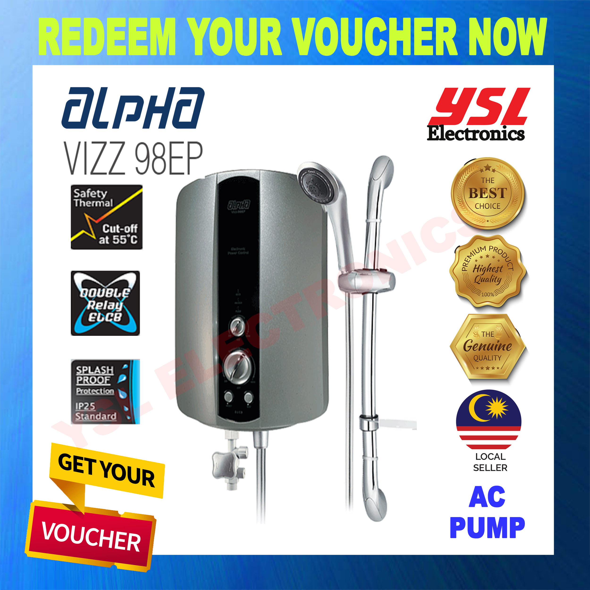 Alpha Water Heater With Booster Pump VIZZ98EP White Shopee Malaysia