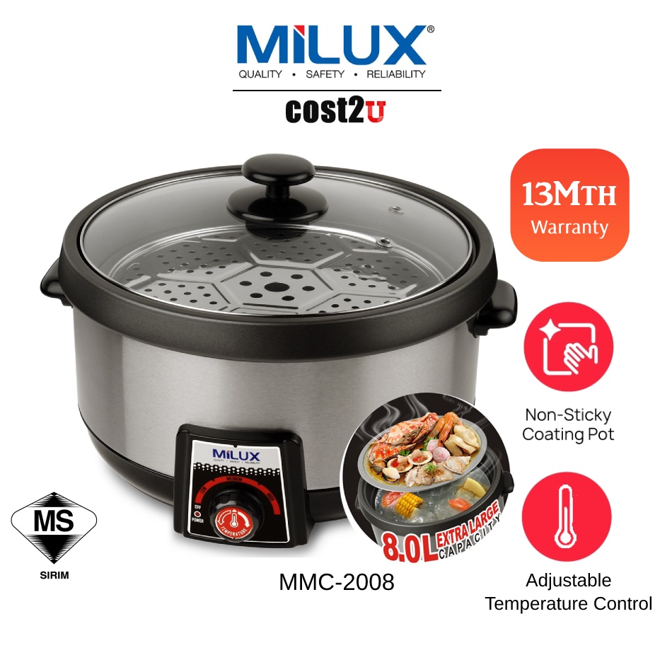 Milux 8L Sauna Steam Multi Cooker MMC2008 (Periuk Pelbagai Hot Pot