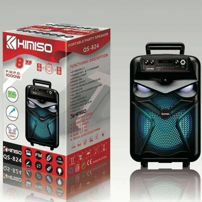 KIMISO QS824 8 Inch LED Portable Super Bass Speaker Bluetooth/USB/TF